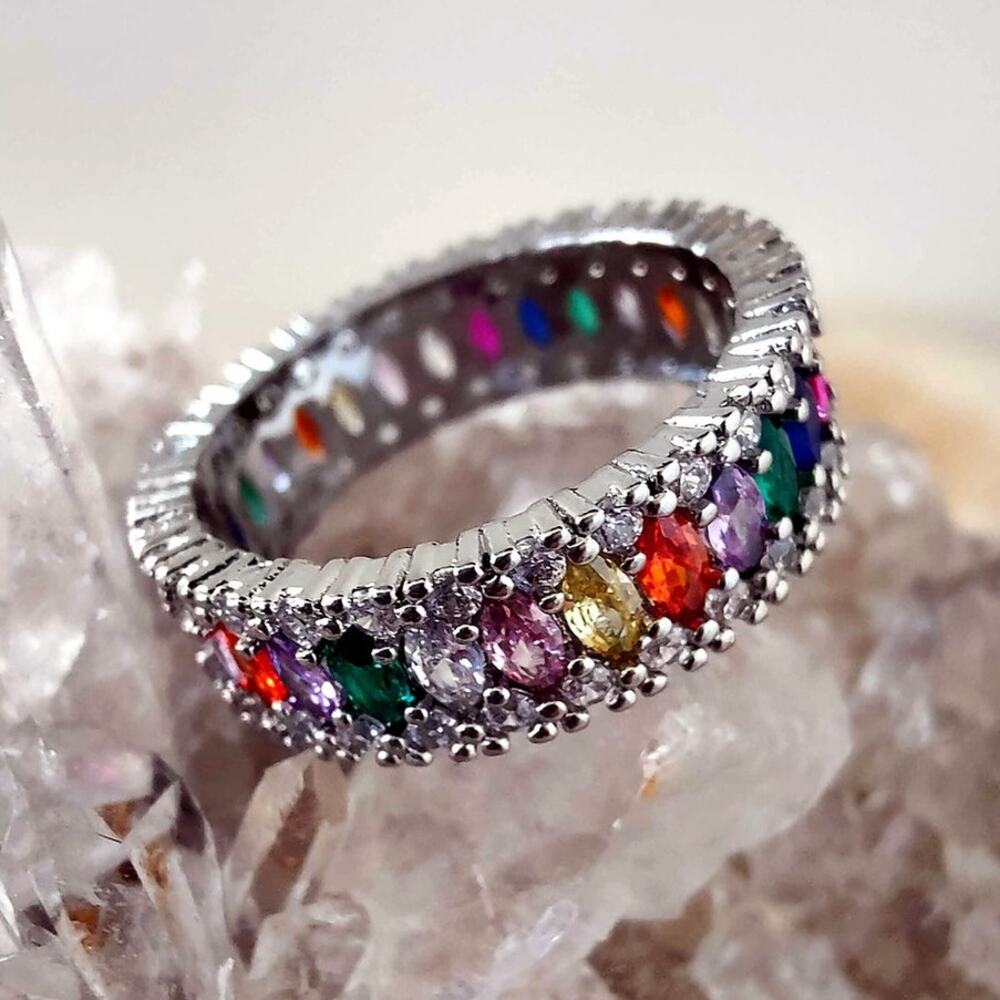 14K White Gold Filled Rainbow Eternity Ring Size 7